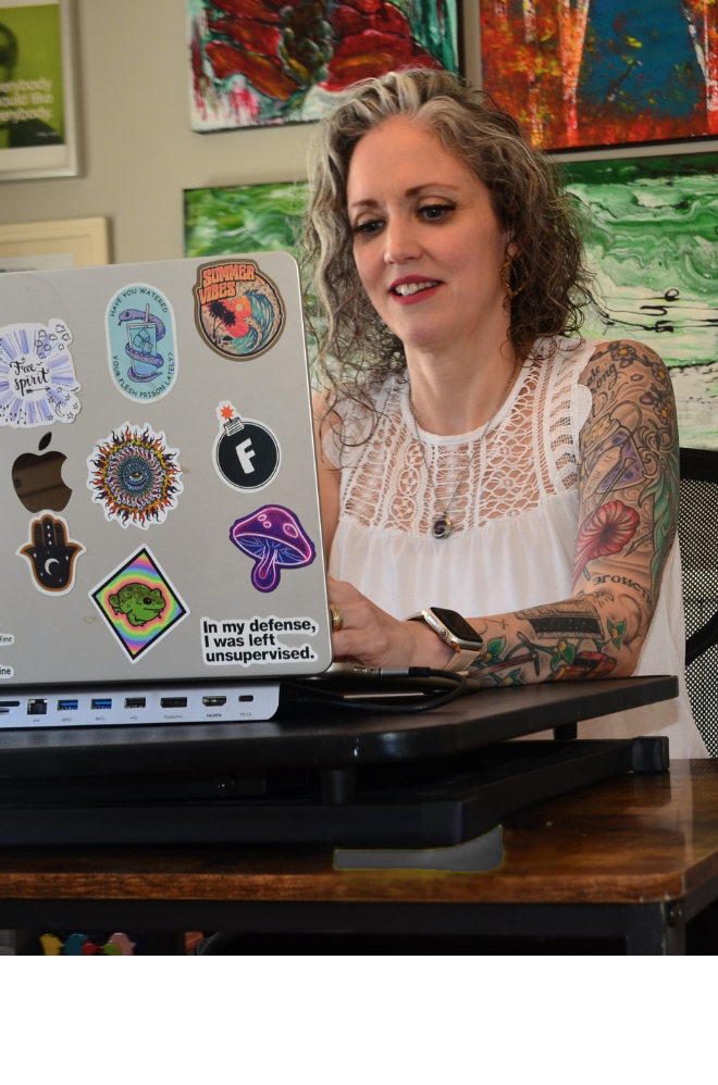 Heather McDonald in an open, honest conversation at her laptop, making the next step feel simple